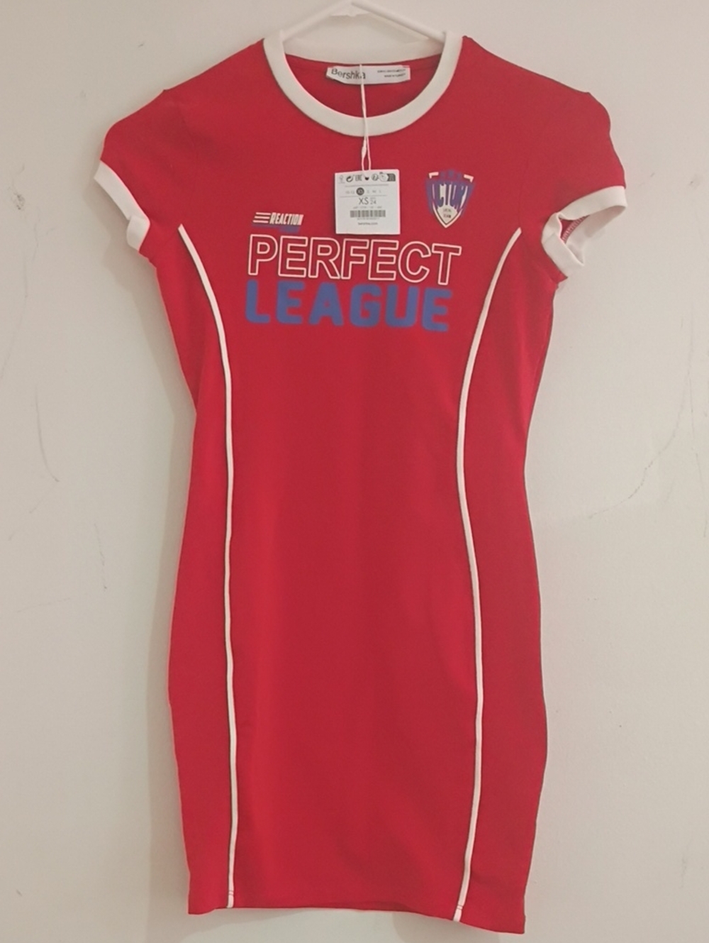 Bershka Red Mini Dress with White Trim and Blue Graphic